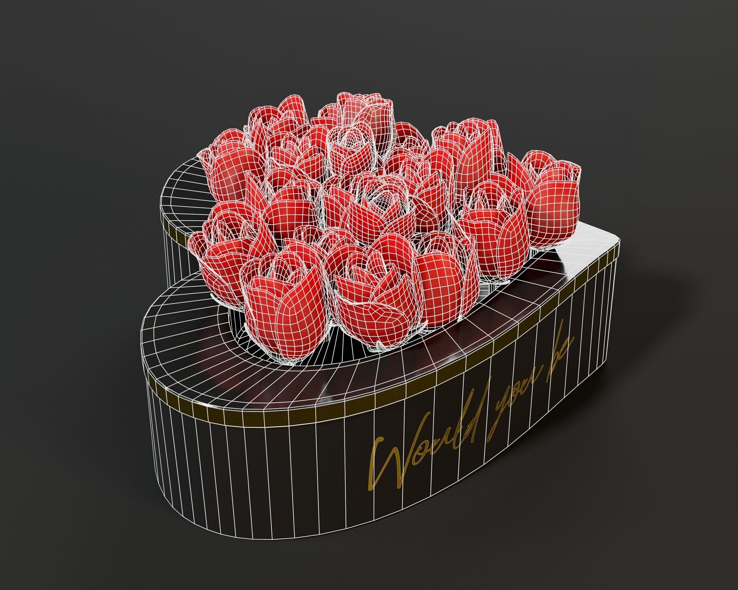 Box Of Roses Low-poly 3D model_9