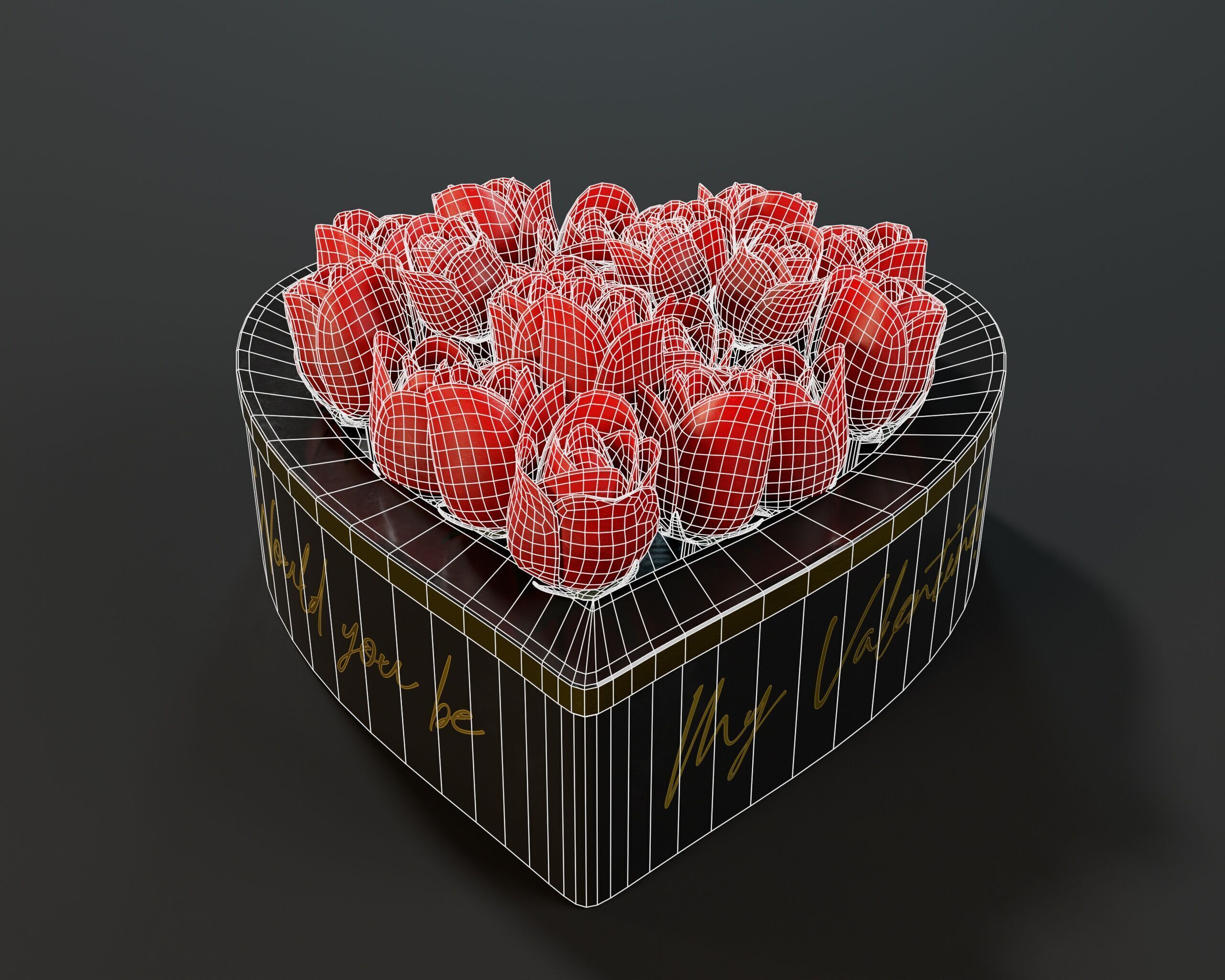 Box Of Roses Low-poly 3D model_5