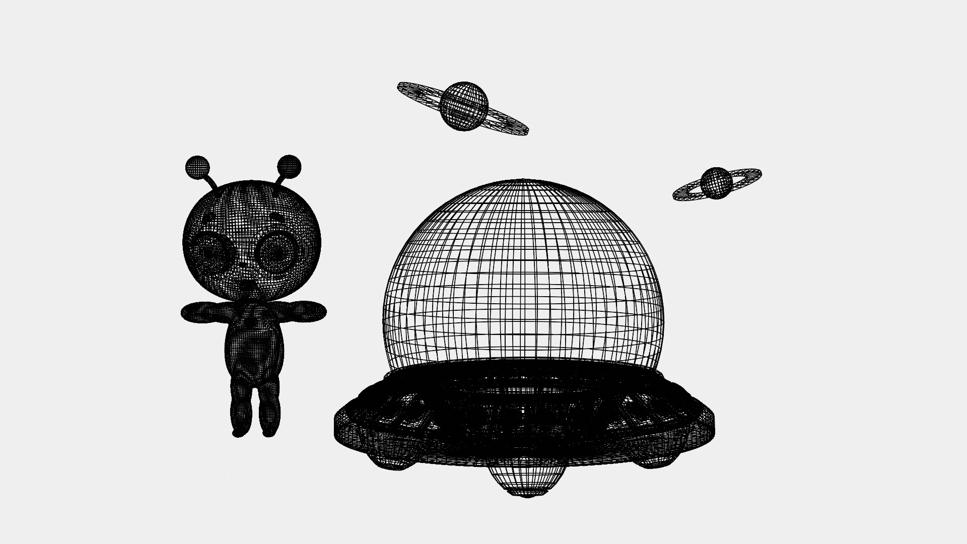 Cartoon Alien rigged with spaceship and scene 3D model_4