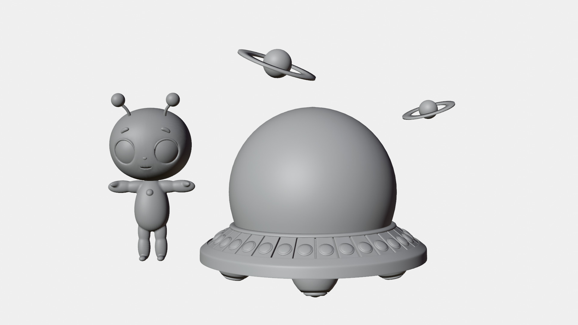 Cartoon Alien rigged with spaceship and scene 3D model_5