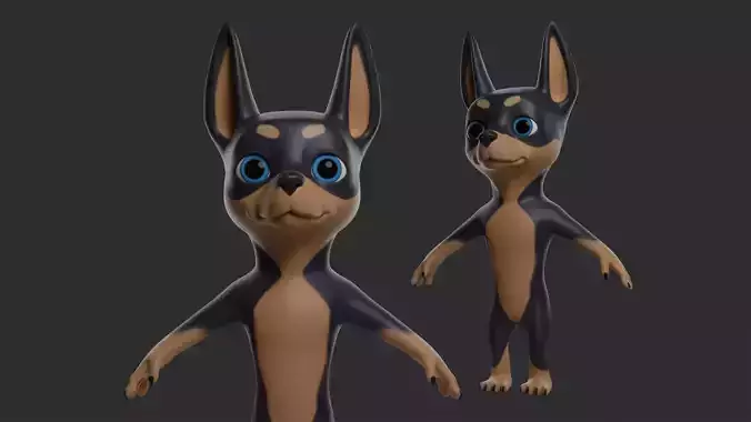 Doberman Dog Cartoon Low-poly 3D model