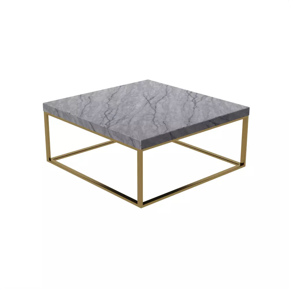 Modern White Marble Coffee Table Square with Gold Legs Minimal Low-poly 3D model
