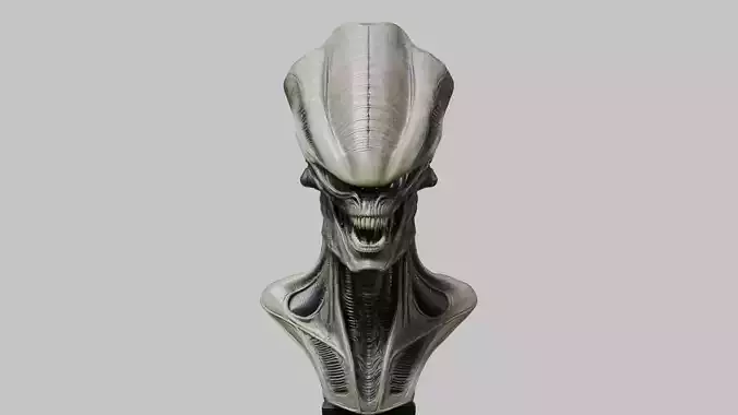 Elongated humanoid ALien Head Bust Scuplture