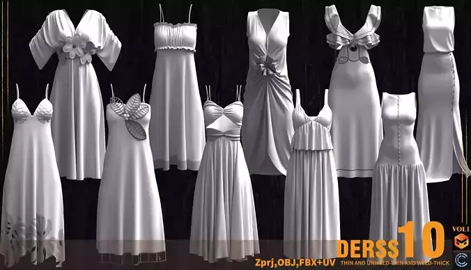 10 BASIC DRESS- MARVELOUS AND CLO3D- ZPRJ-FBX-OBJ