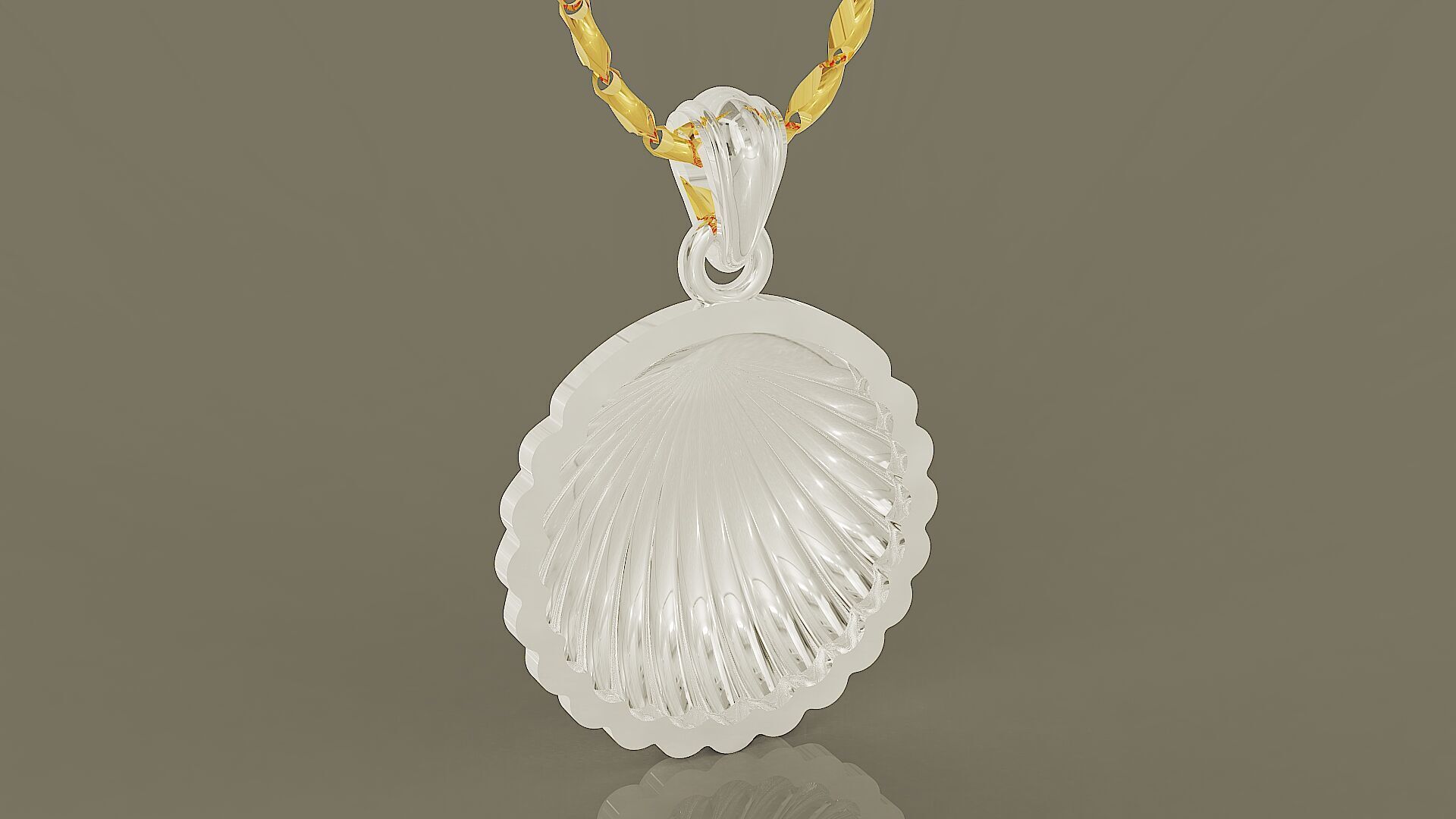 Sea shell gold pendant 3D print model_8