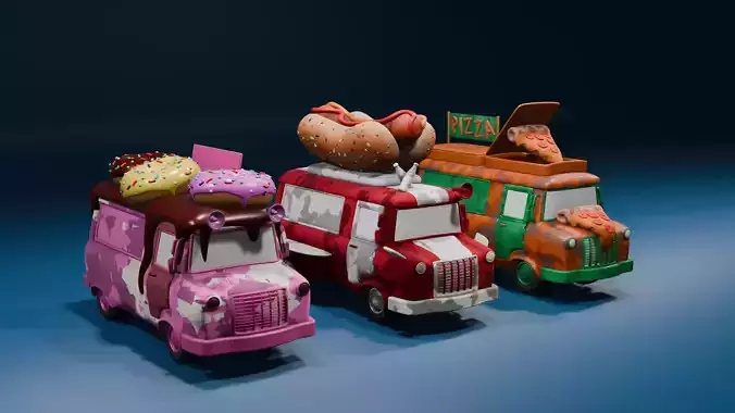 Food Trucks Low-poly 3D model Food Trucks Low-poly 3D model