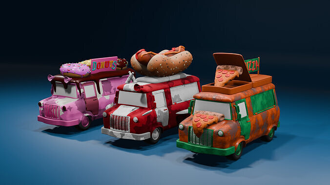 Food Trucks Low-poly 3D model 2