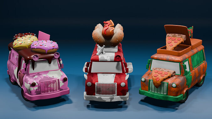 Food Trucks Low-poly 3D model 3