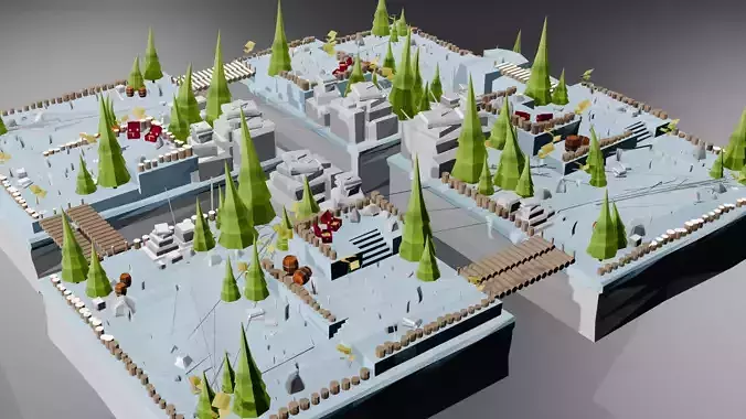 Cartoon Low Poly Forest Level 3D Model Game-Ready and Modular