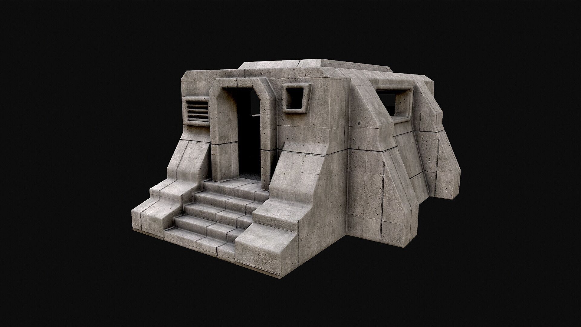 Military Concrete Bunker Base 5 Low-poly 3D model_2