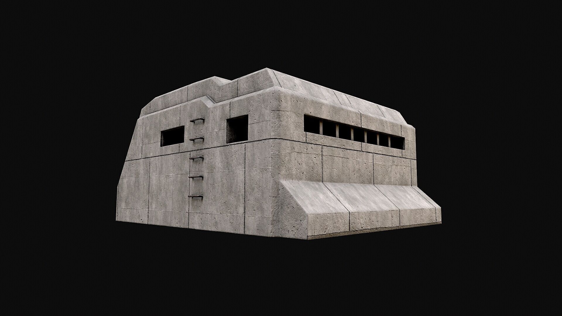 Military Concrete Bunker Base 6 Low-poly 3D model_2