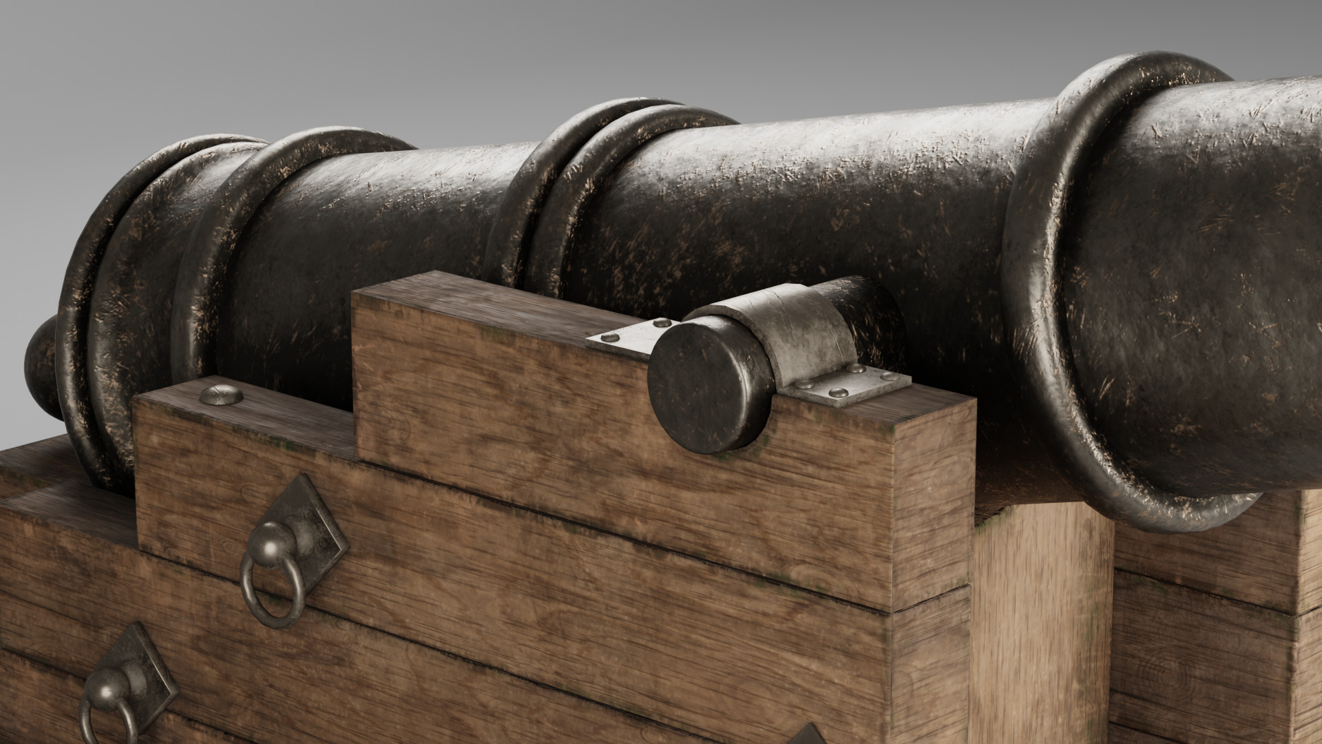 Medieval pirate cannon Low-poly 3D model_3