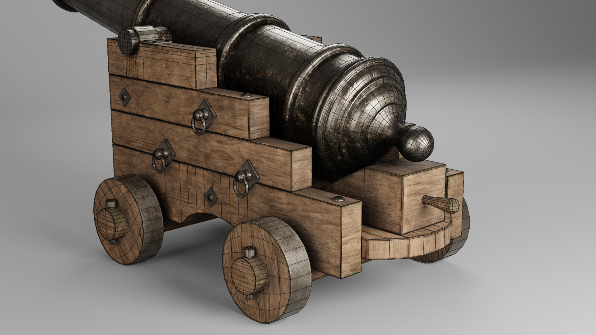 Medieval pirate cannon Low-poly 3D model_10