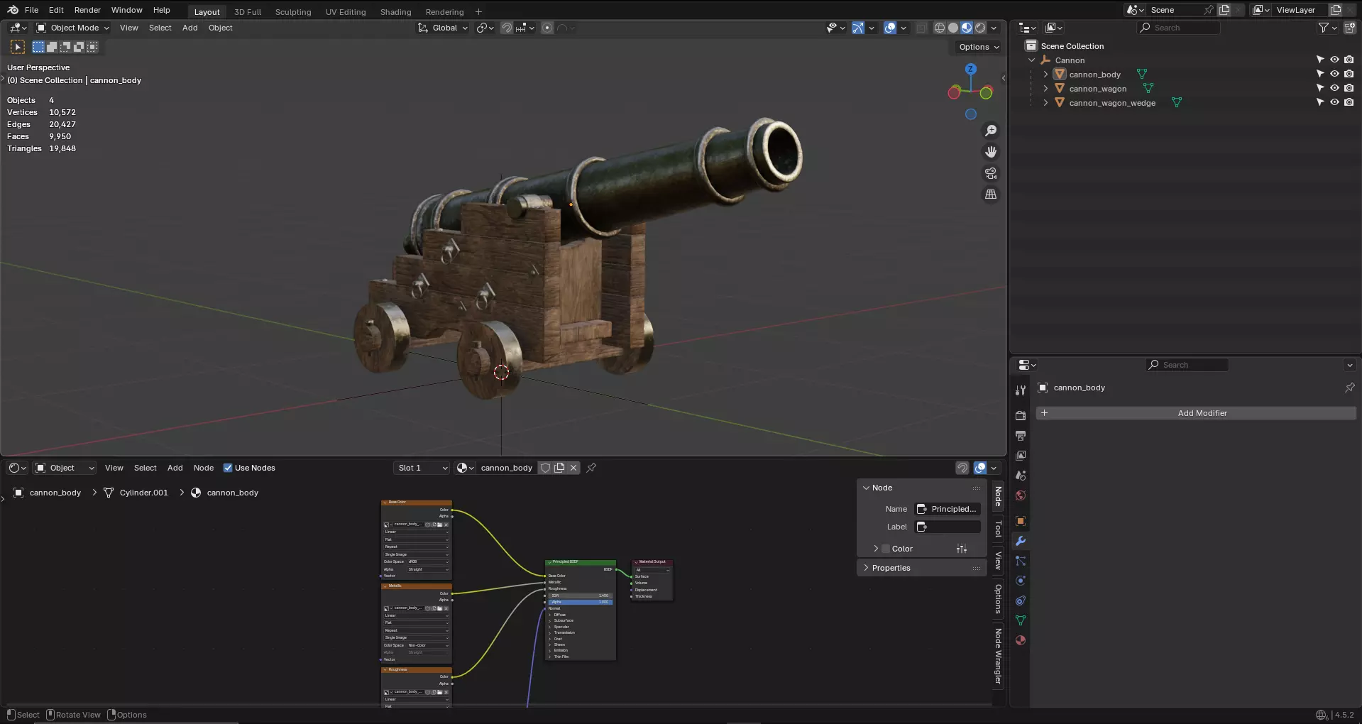 Medieval pirate cannon Low-poly 3D model_12