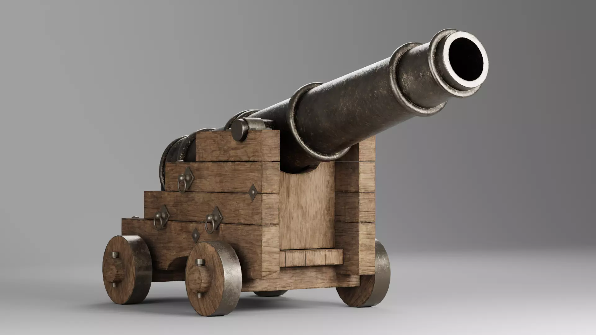 Medieval pirate cannon Low-poly 3D model_0