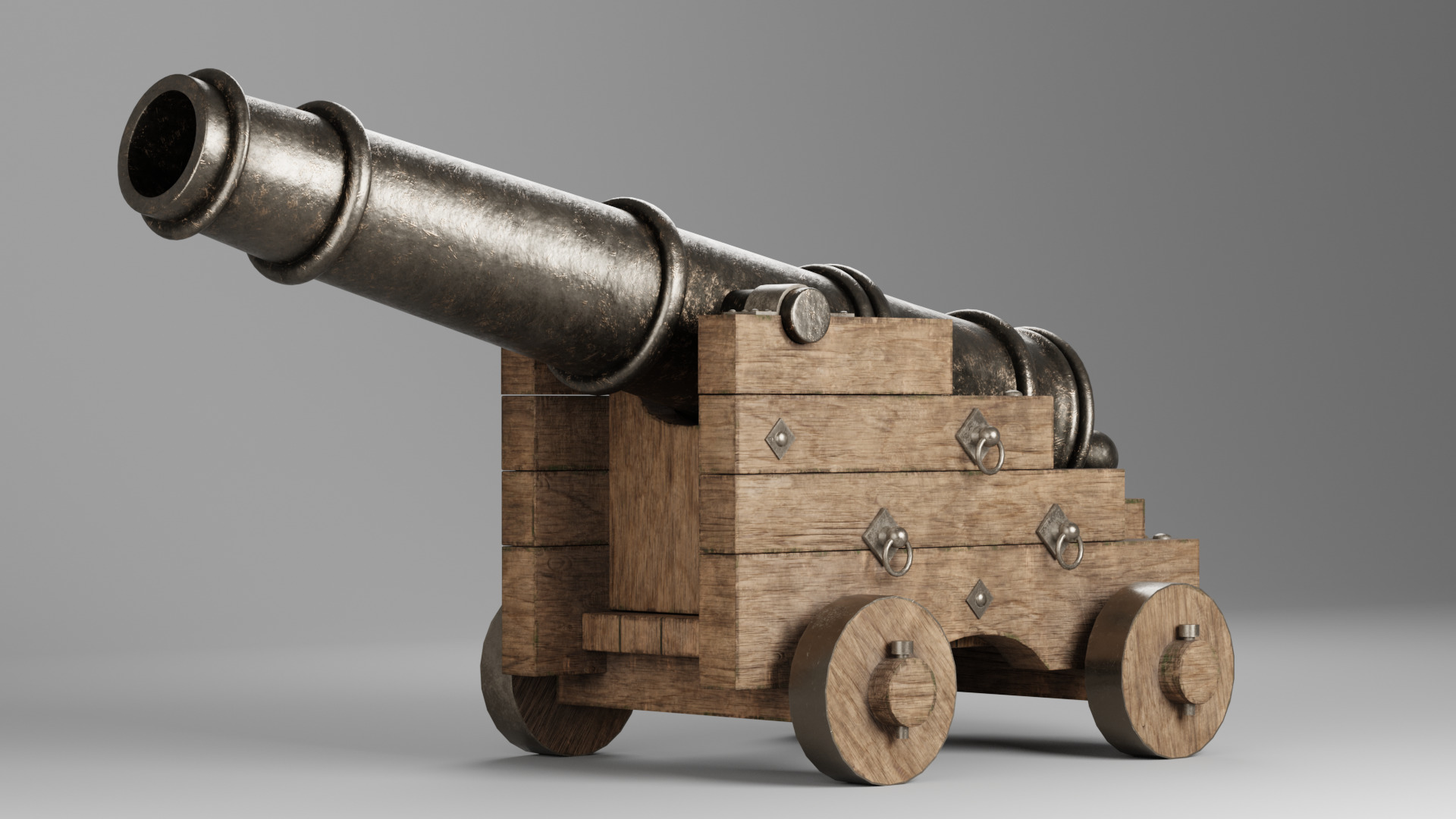 Medieval pirate cannon Low-poly 3D model_1