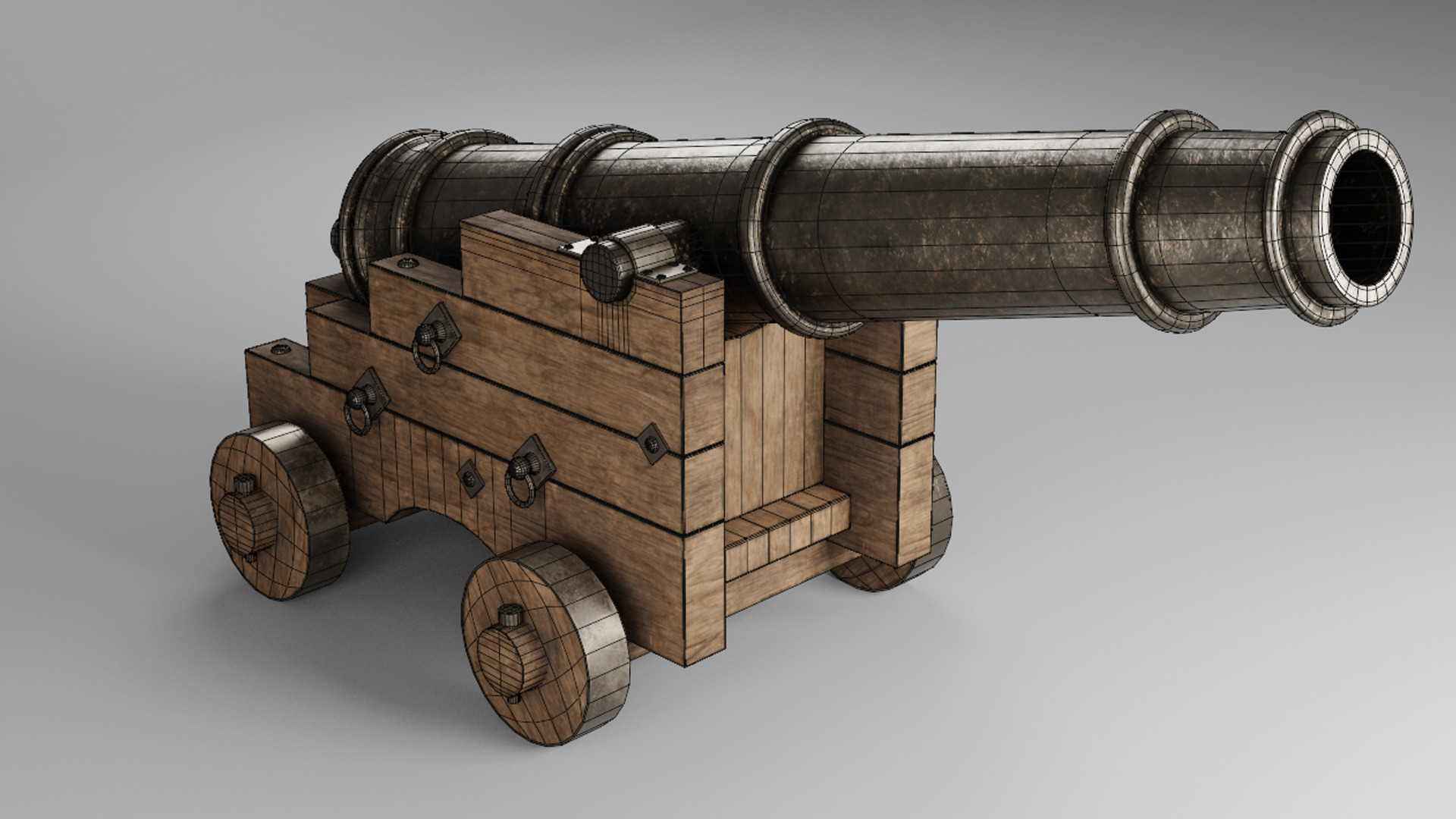 Medieval pirate cannon Low-poly 3D model_9