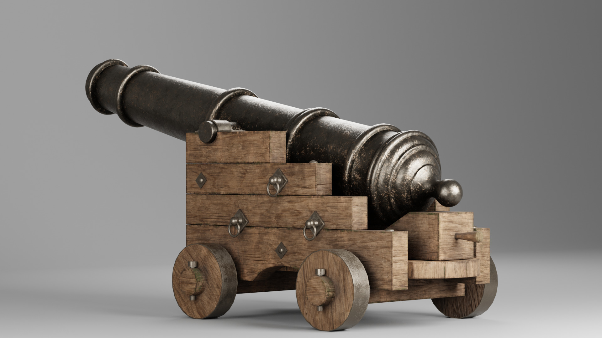 Medieval pirate cannon Low-poly 3D model_2