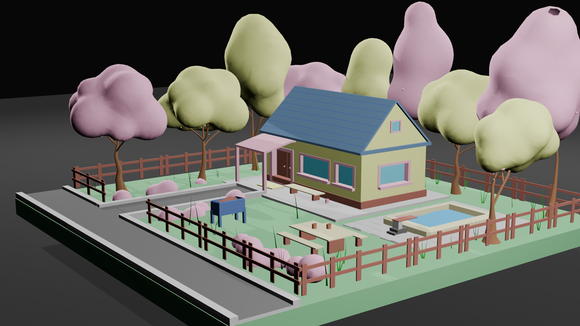 Autumn Cartoon House Illustration Scene - 3D Model Low-poly 3D model_3