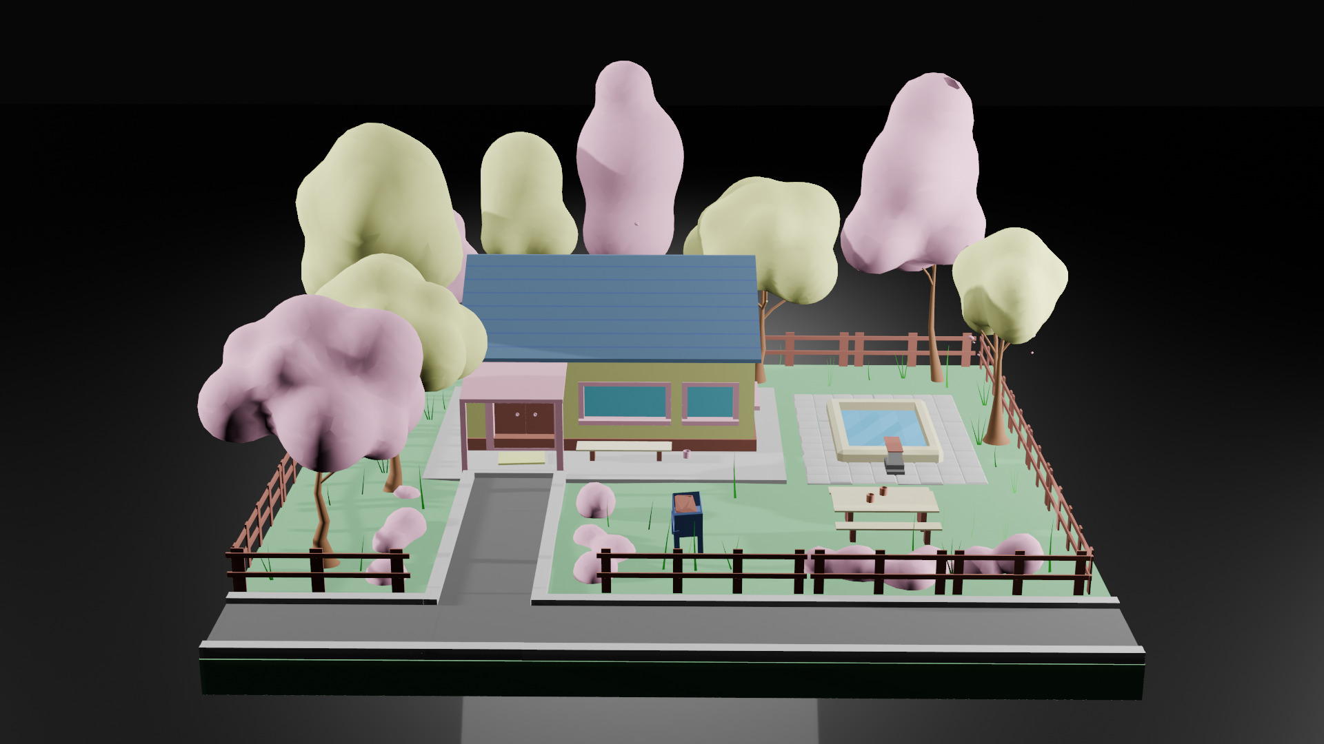 Autumn Cartoon House Illustration Scene - 3D Model Low-poly 3D model_1