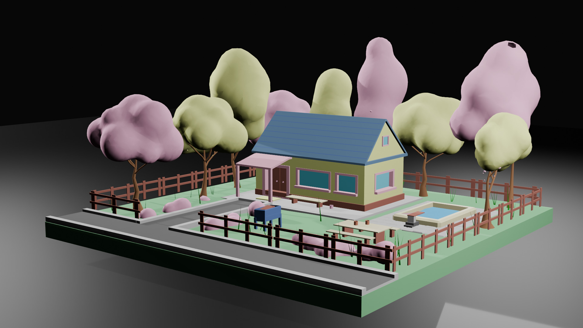 Autumn Cartoon House Illustration Scene - 3D Model Low-poly 3D model_2
