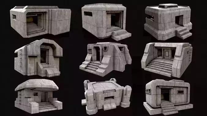 Military Concrete Bunker Base PBR Collection 