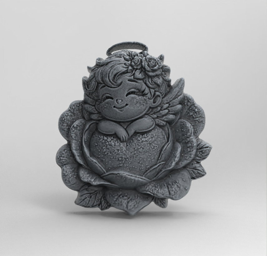 cute little angle boy sleep in flower  3D print model_1