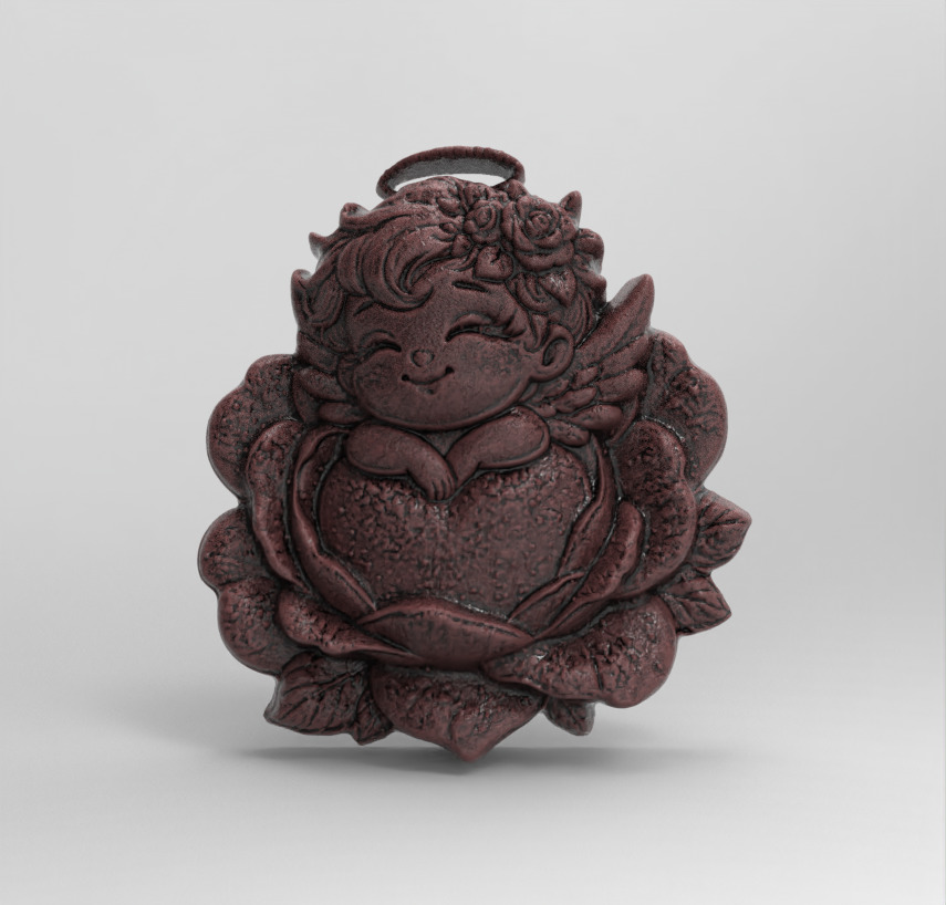 cute little angle boy sleep in flower  3D print model_2