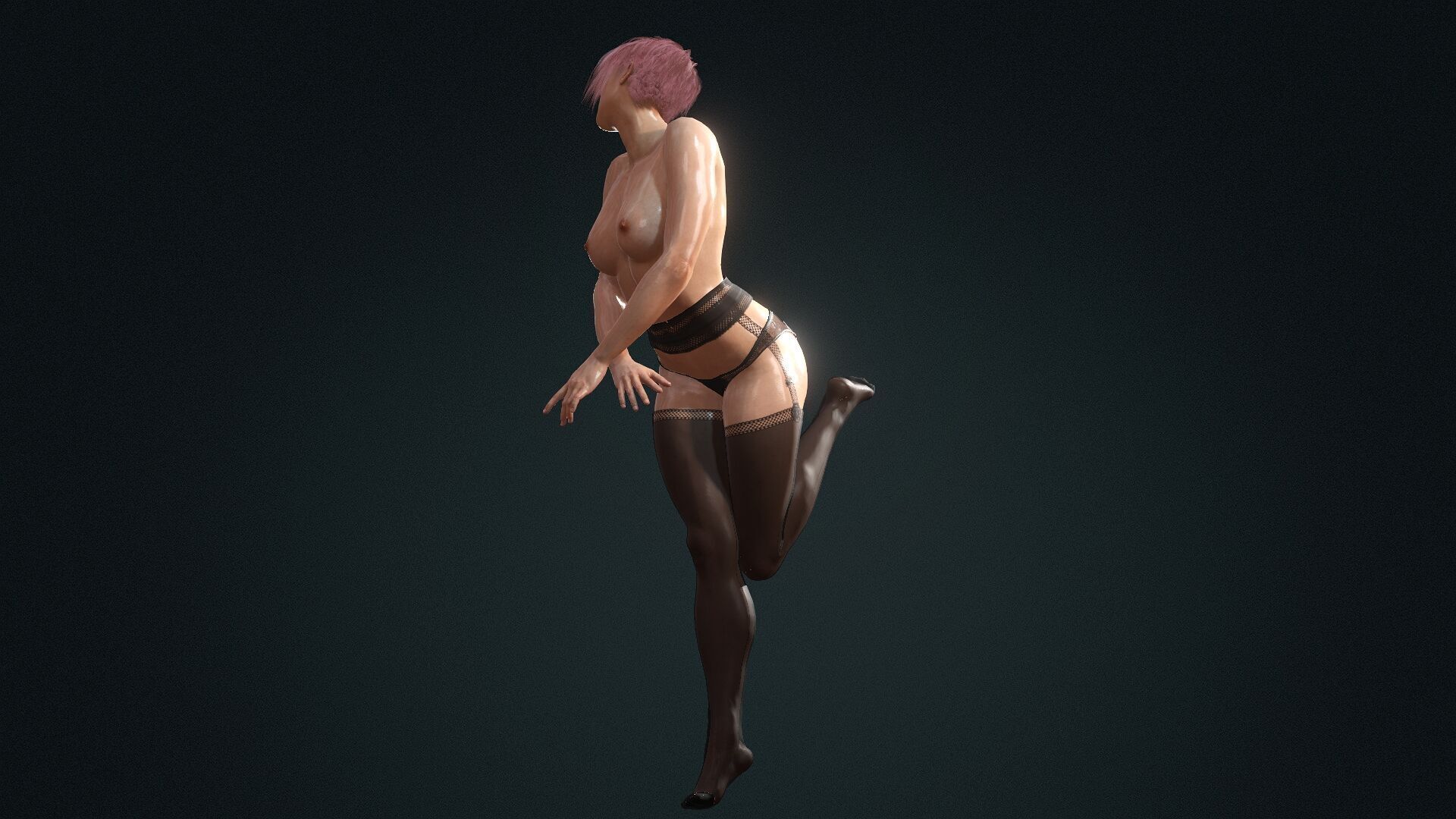Sexy Naked girl in stockings  Low-poly 3D model_8