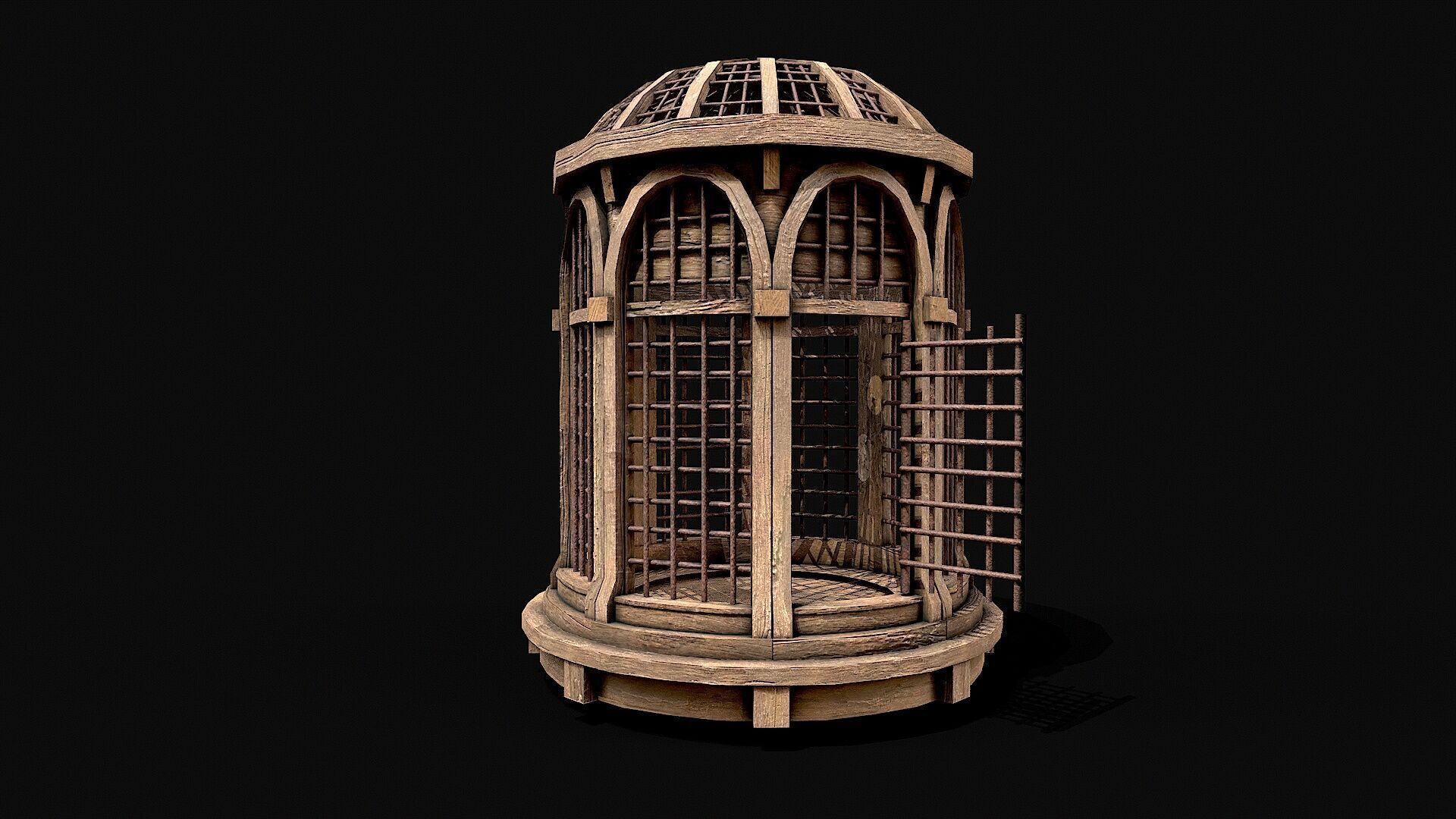 Medieval Wooden Cage 3 Low-poly 3D model_2