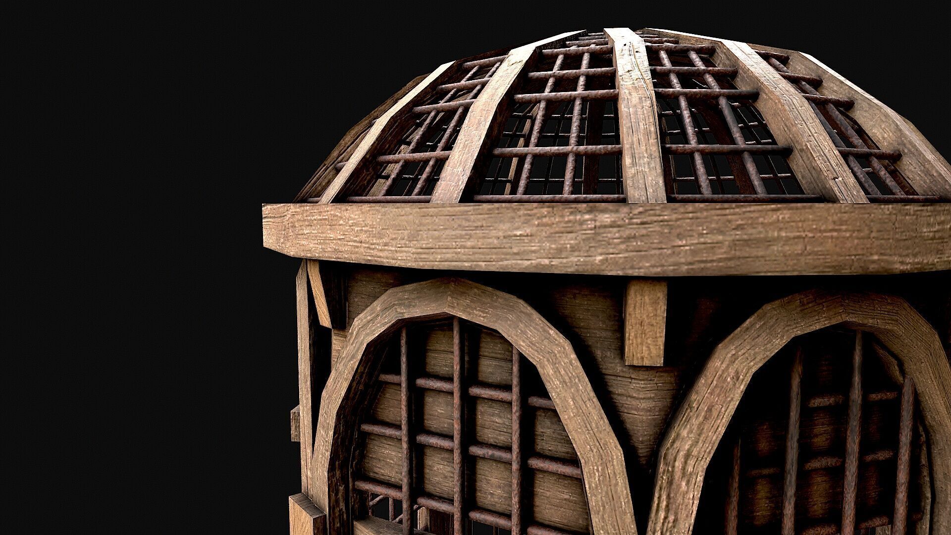 Medieval Wooden Cage 3 Low-poly 3D model_4