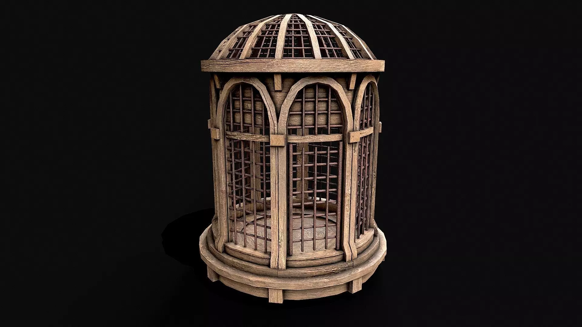 Medieval Wooden Cage 3 Low-poly 3D model_0