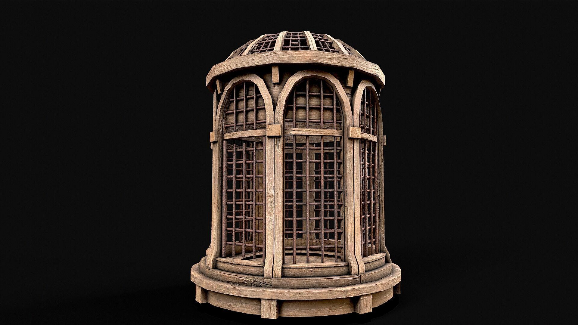 Medieval Wooden Cage 3 Low-poly 3D model_1
