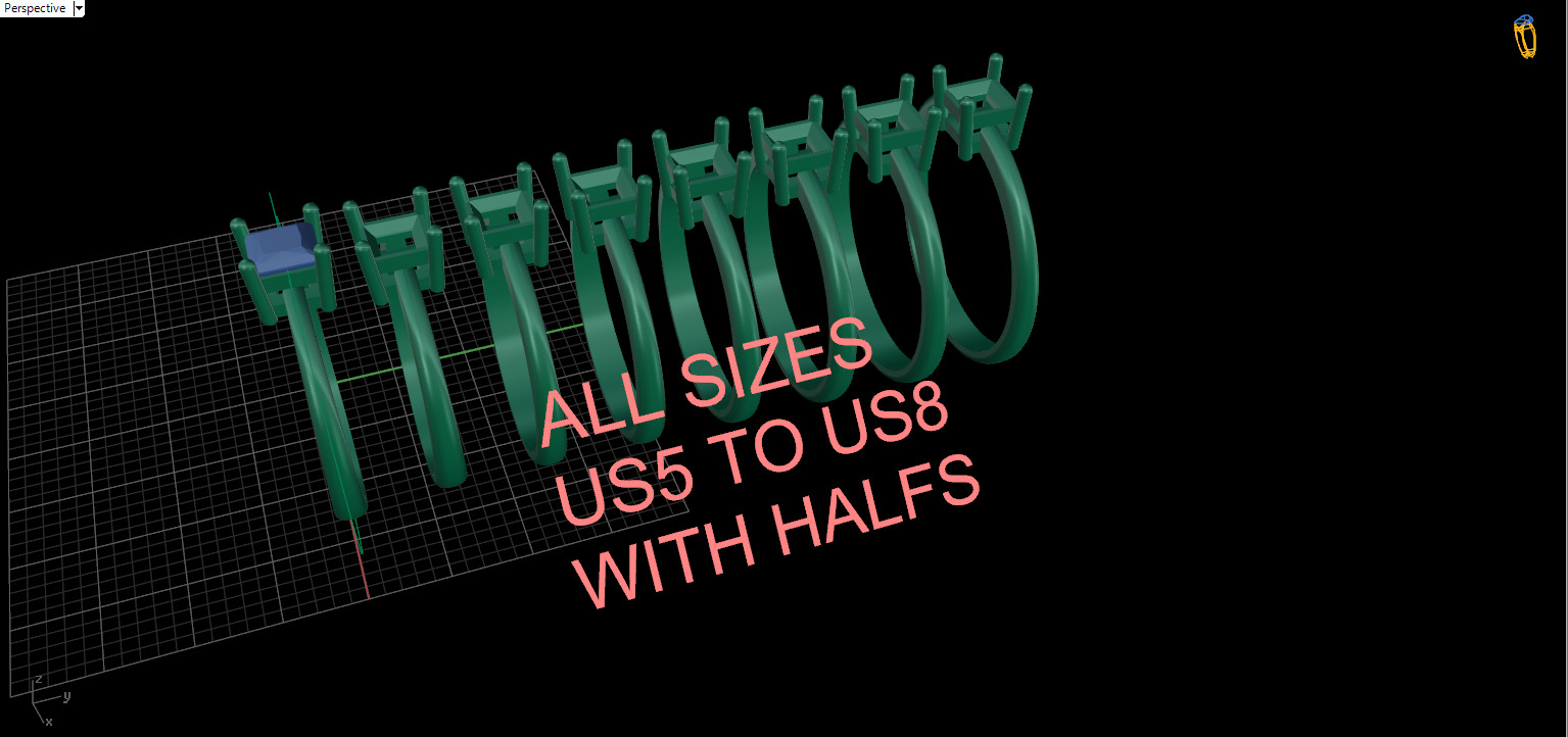 Square stone ring 3D print model_3