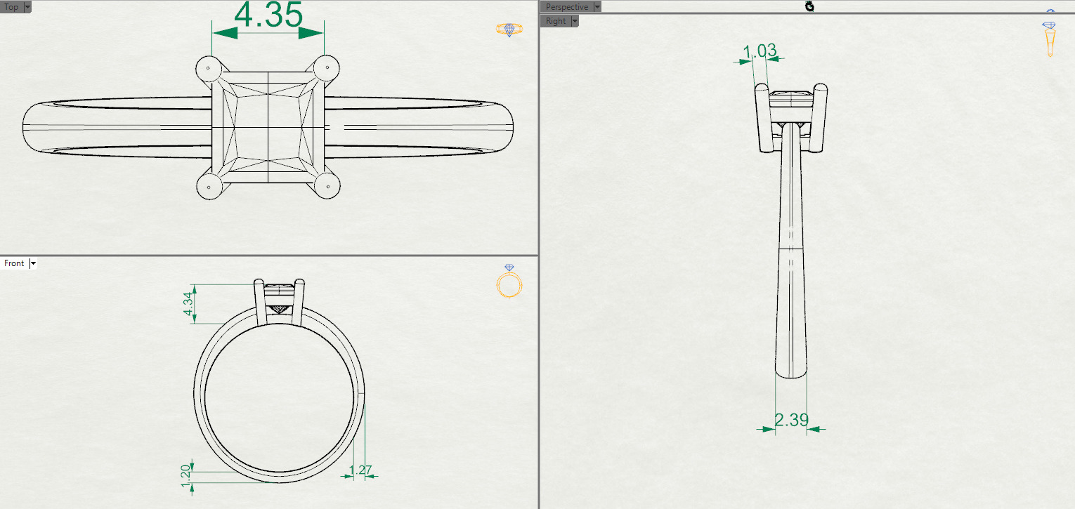 Square stone ring 3D print model_2