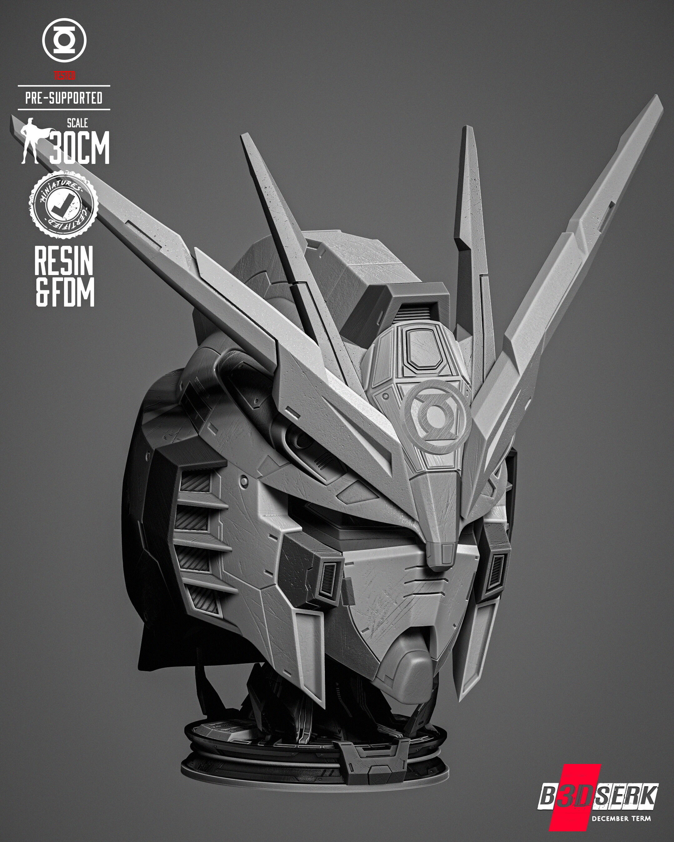 B3DSERK Gundam Portrait Bust 3D print model_3