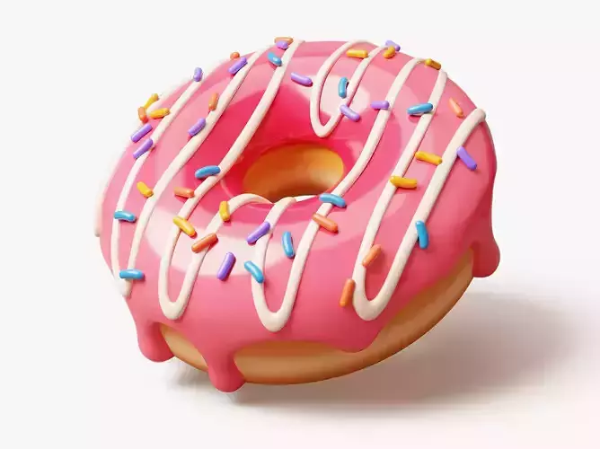 Pink Donut Stylized 3D model