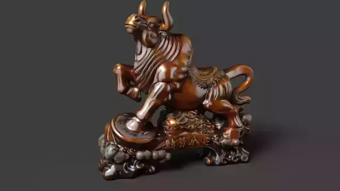 Chinese wooden ox figure 