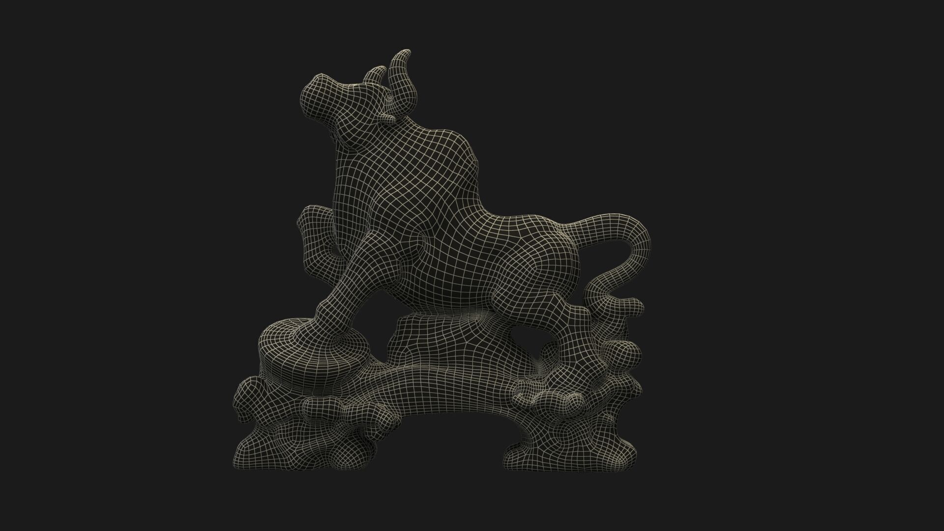 Chinese wooden ox figure  Low-poly 3D model_7