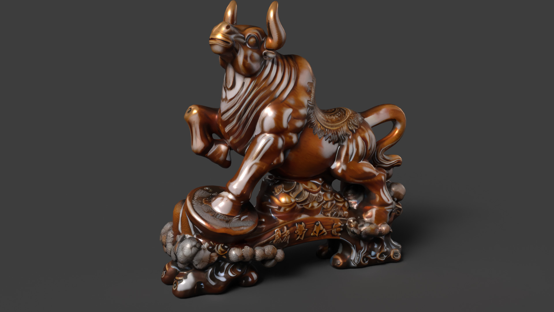 Chinese wooden ox figure  Low-poly 3D model_2