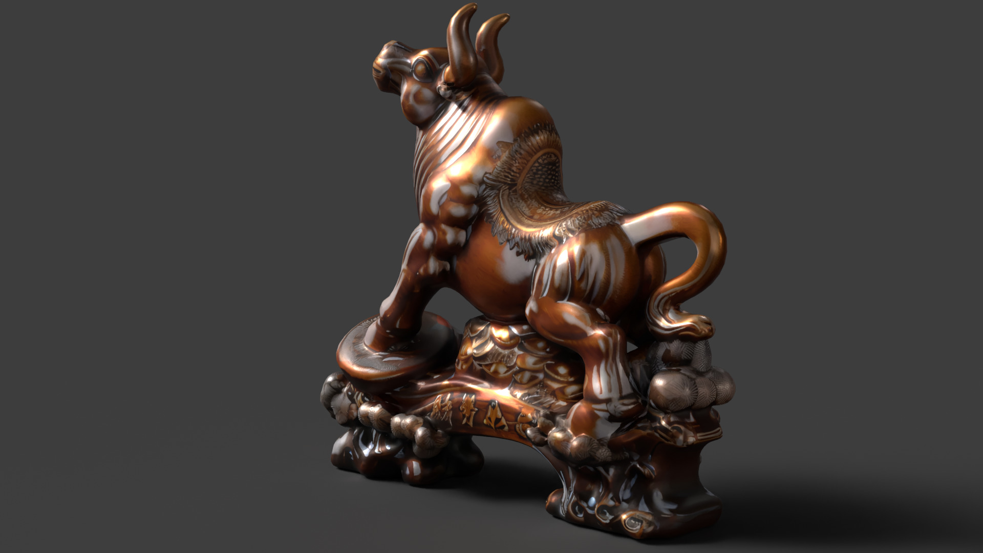 Chinese wooden ox figure  Low-poly 3D model_4