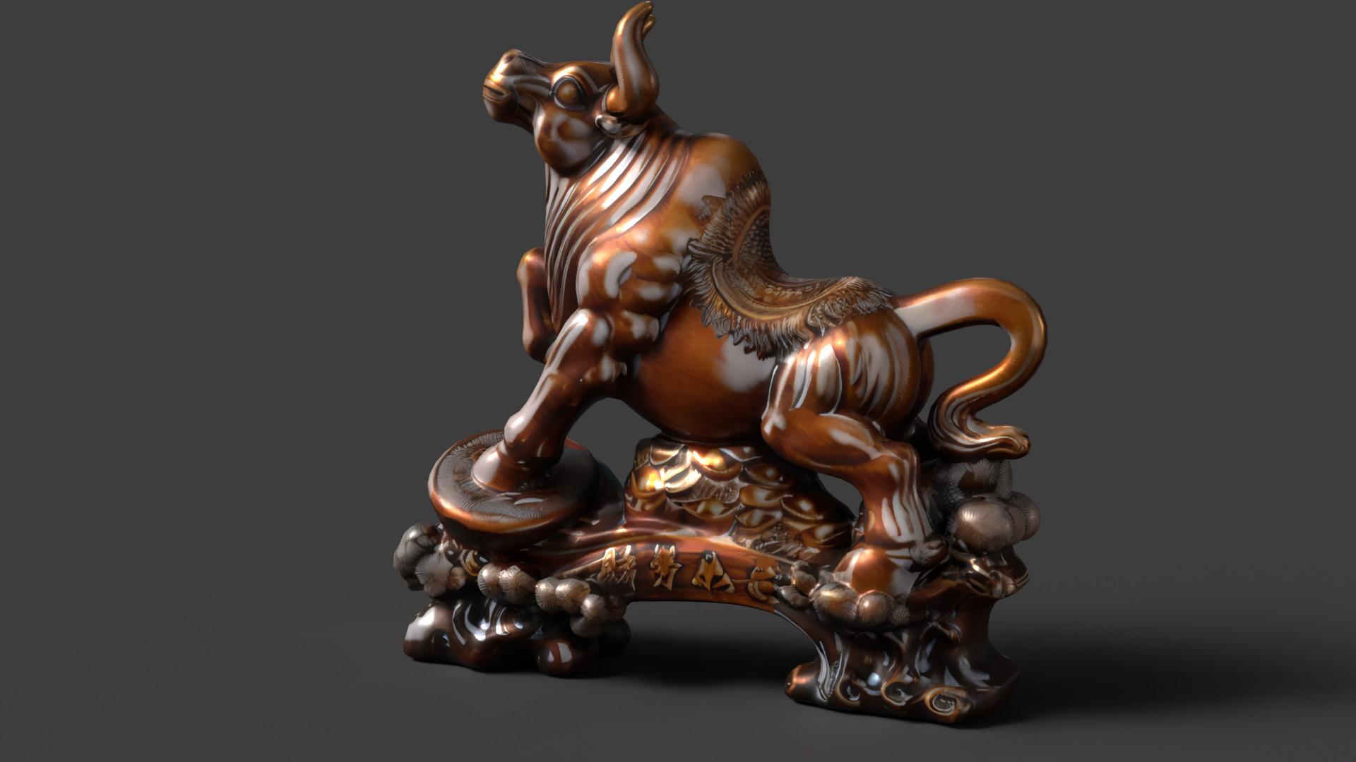 Chinese wooden ox figure  Low-poly 3D model_3