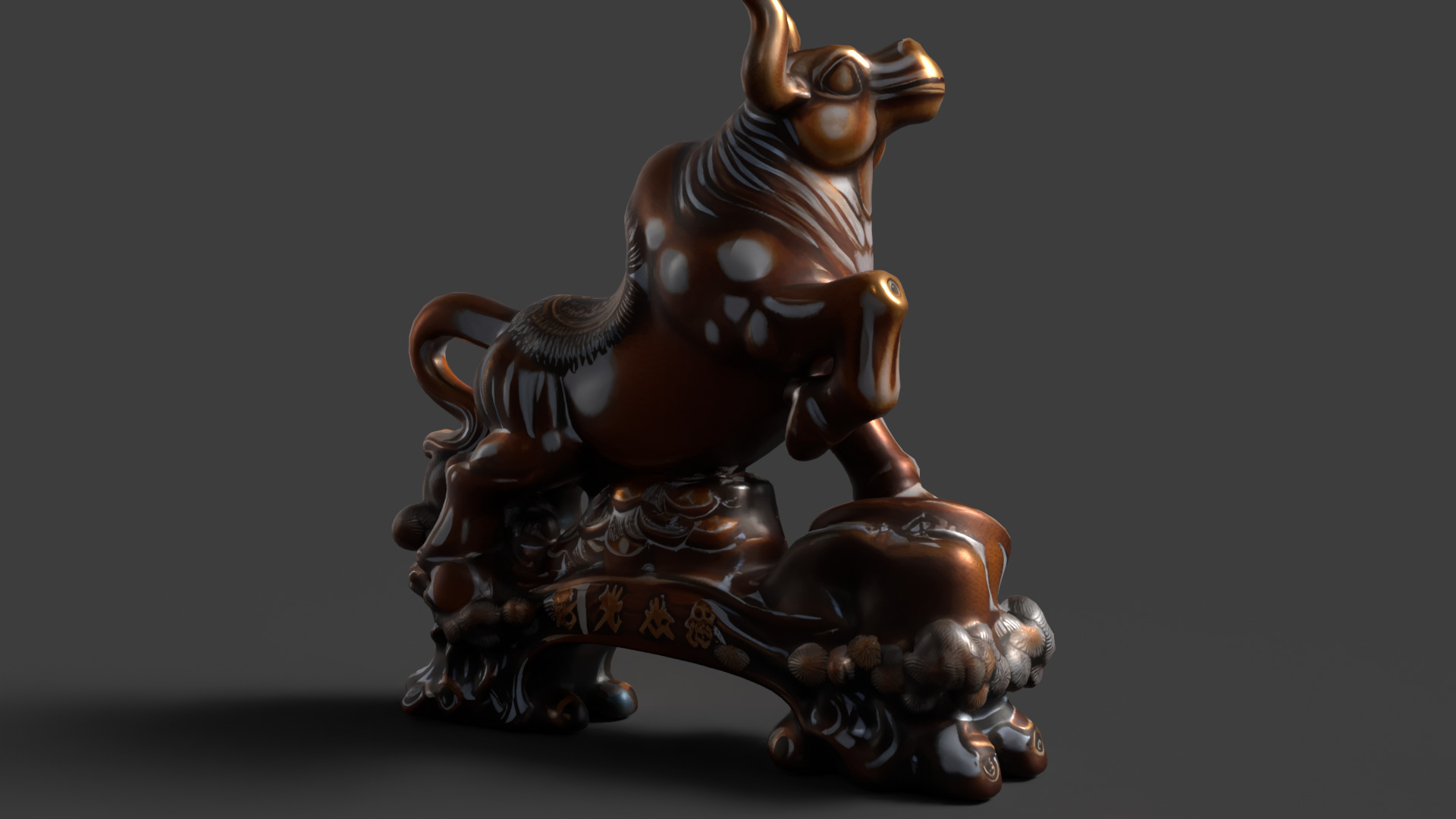 Chinese wooden ox figure  Low-poly 3D model_5