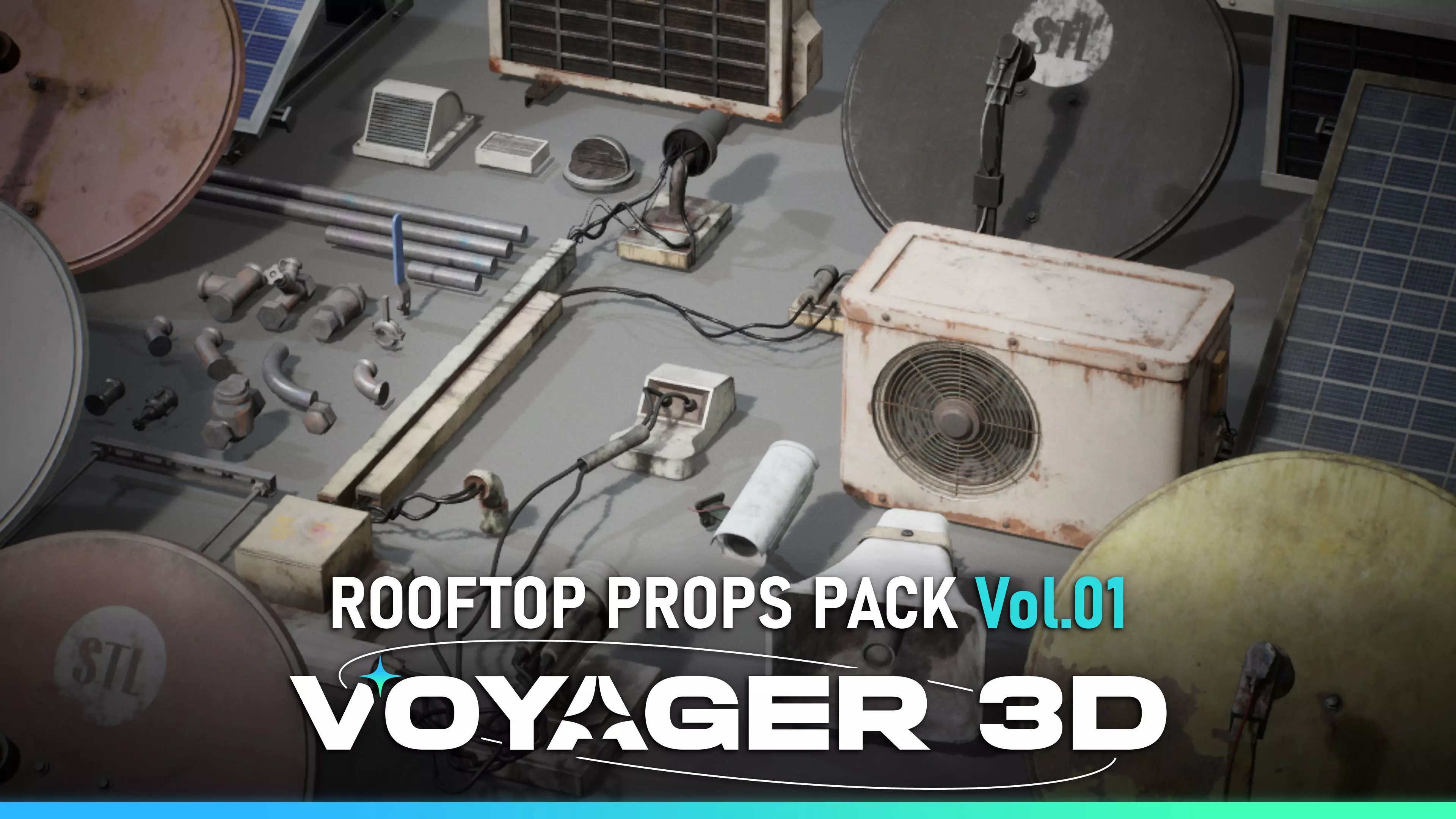 Rooftop Props Pack Vol 01 Low-poly 3D model_0