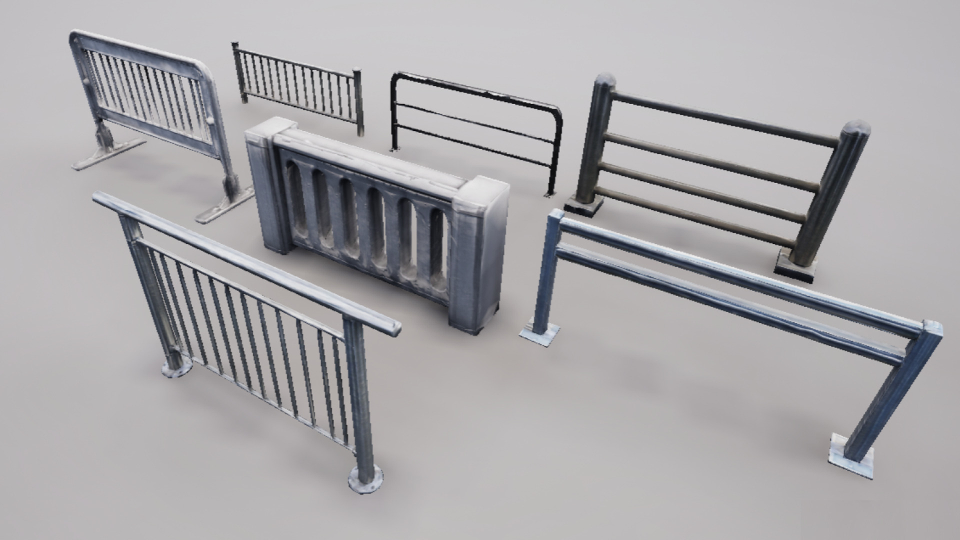 Modular Railing Pack Low-poly 3D model_4