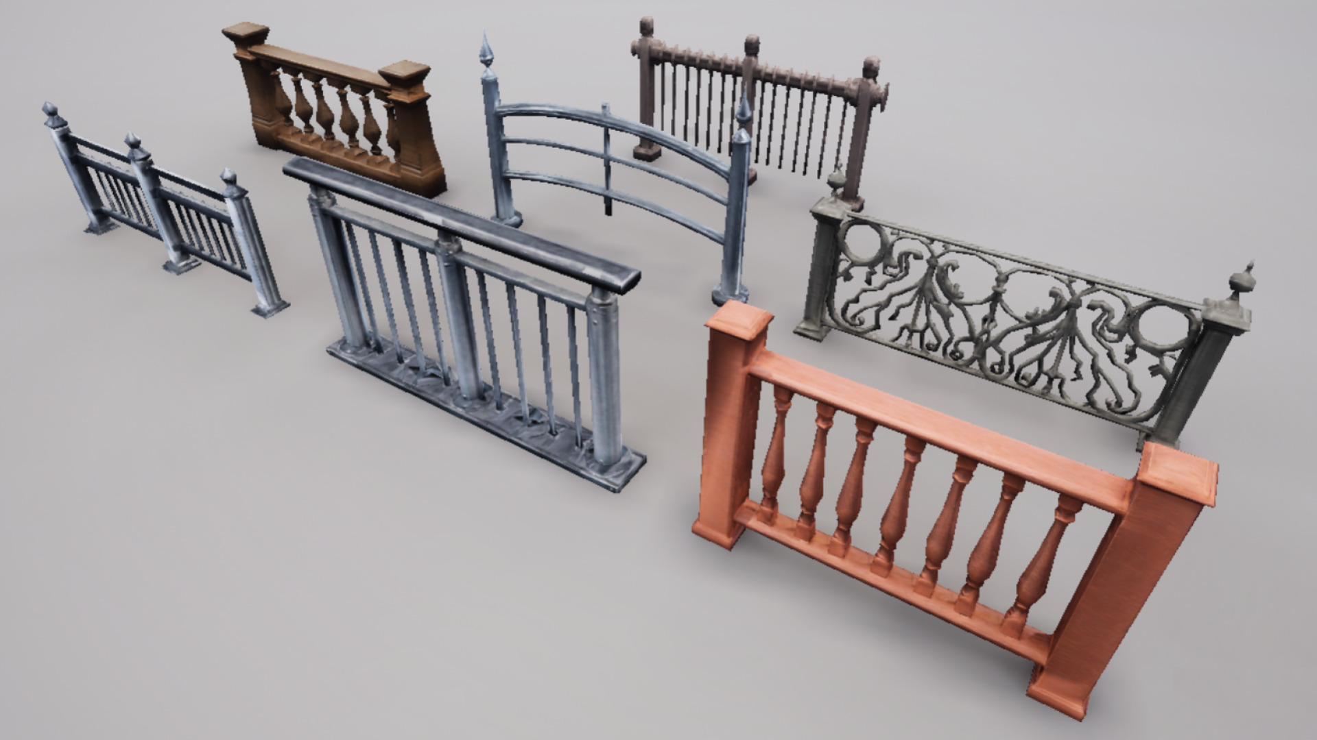 Modular Railing Pack Low-poly 3D model_6