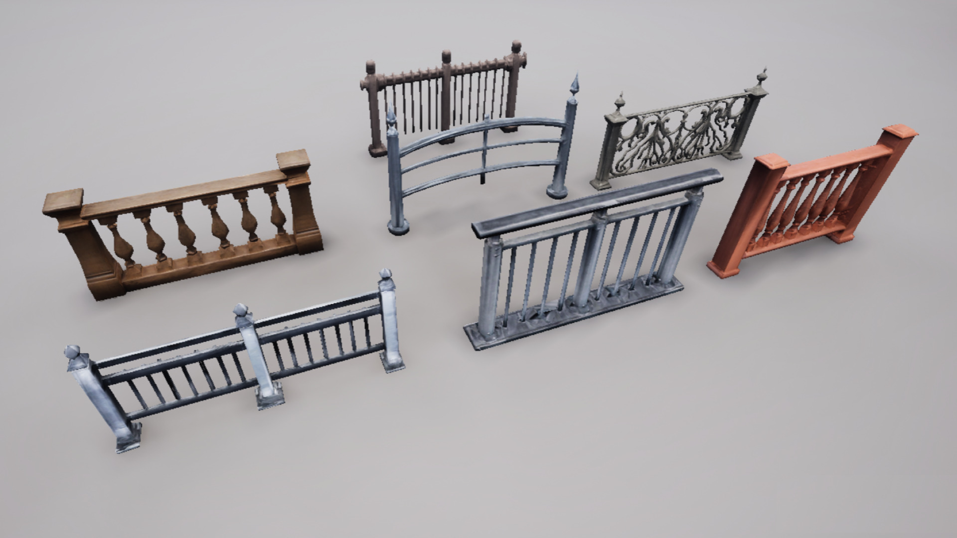 Modular Railing Pack Low-poly 3D model_5