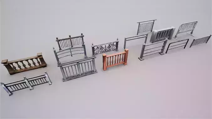 Modular Railing Pack Low-poly 3D model