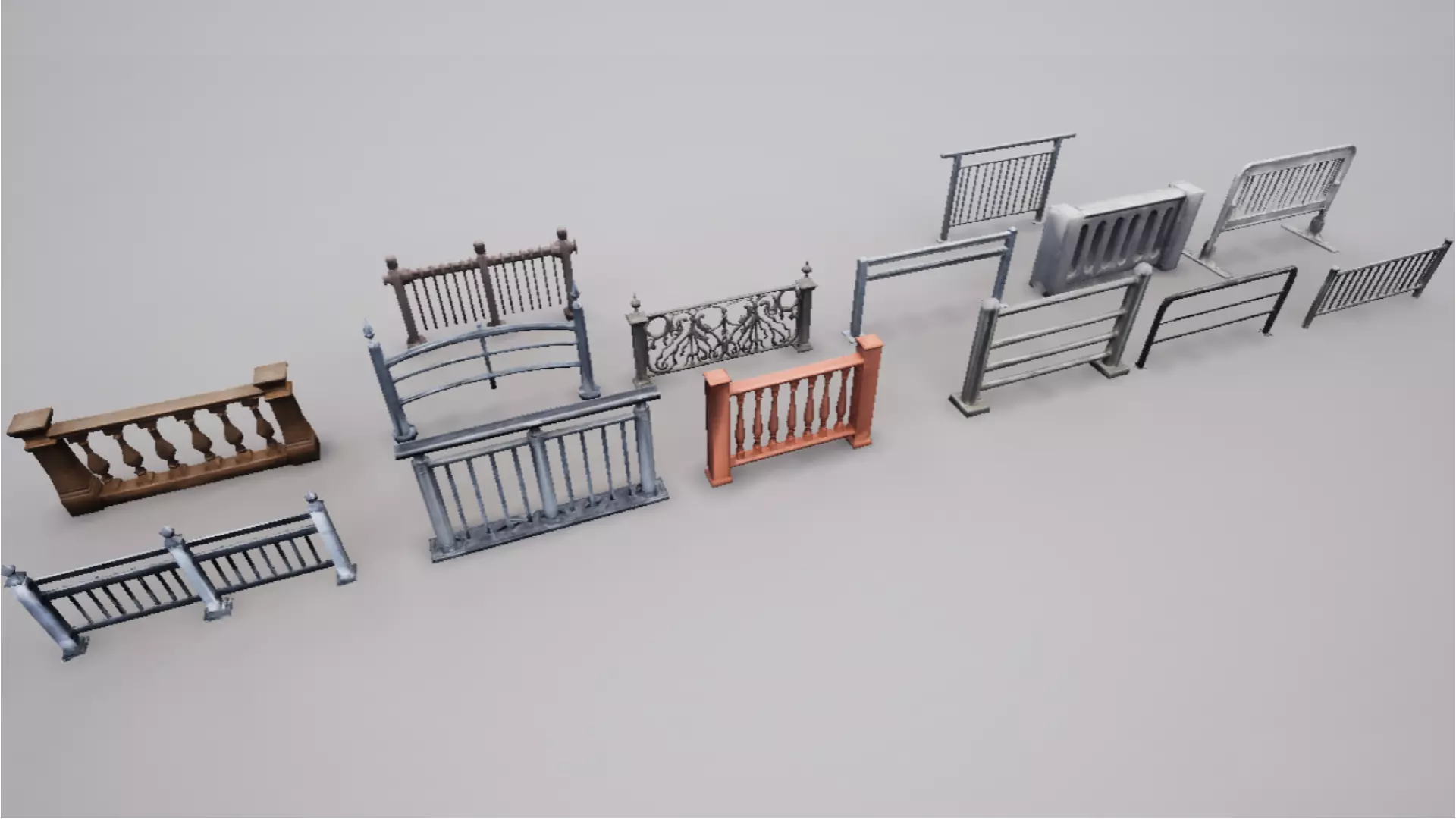 Modular Railing Pack Low-poly 3D model_0