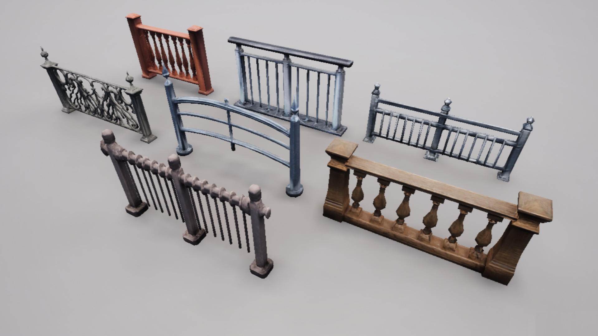 Modular Railing Pack Low-poly 3D model_8